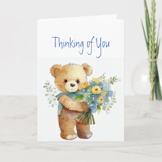 Denk aan je bloemen en Teddy Bear Kaart (Voorkant)