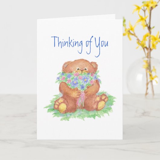 Denk aan je bloemen en Teddy Bear Kaart (Gele Bloem)