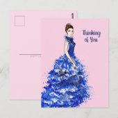 Denk aan je dame met de Sparkly Blue Gown-kaart Briefkaart (Voorkant / Achterkant)
