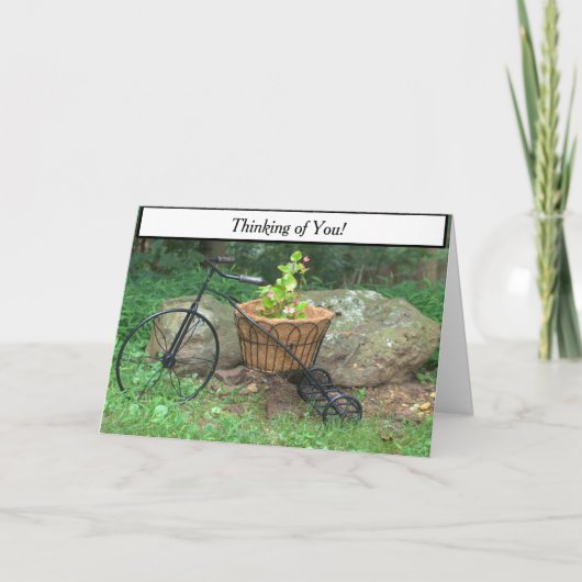 Denk aan je fiets roze bloemen kaart (Voorkant)
