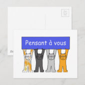 Denk aan je in Franse Cartoon katten Briefkaart (Voorkant / Achterkant)