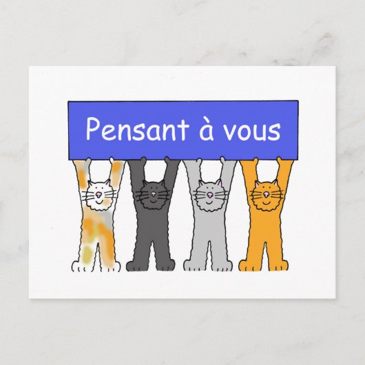Denk aan je in Franse Cartoon katten Briefkaart (Voorkant)