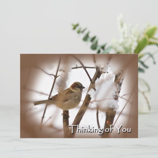 Denk aan je kaarten - bruin met vogel (Staand voorkant)