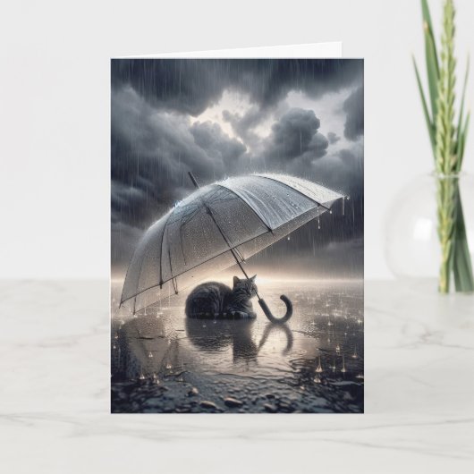 Denk aan je kat onder paraplu kaart (Voorkant)