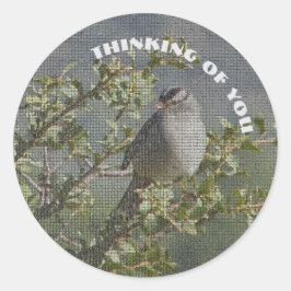 Denk aan je kleine reservefoto-mozaïekvogel ronde sticker