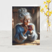 Denk aan je lieve oude dame met koffie Mok Kaart (Gele Bloem)