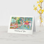 Denk aan je met Cat bij Tafelillustratie Kaart (Gele Bloem)