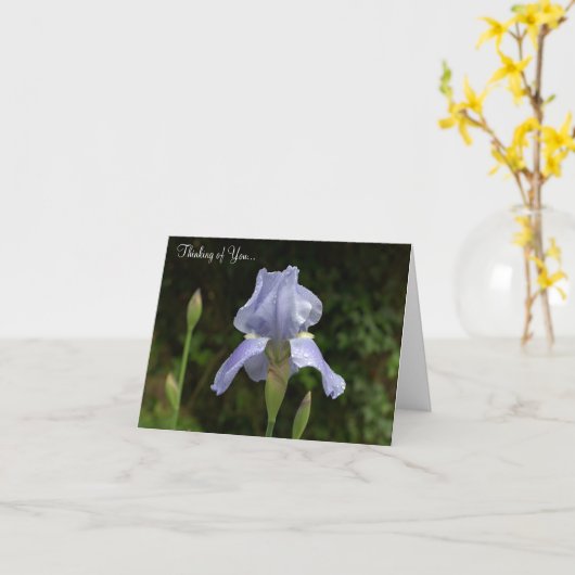 Denk aan je periwinkle Iris Rain Drops Kaart (Gele Bloem)