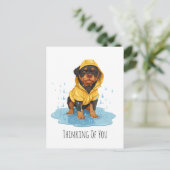 Denk Aan Je Rottweiler-hond met Regenjas Briefkaart (Staand voorkant)