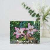 Denk aan je  roze gelilies briefkaart (Staand voorkant)