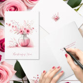 Denk aan je roze vaas en bloemen sympathie kaart