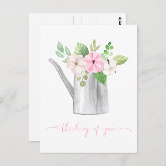 Denk aan je roze witte bloemen in watering briefkaart (Voorkant / Achterkant)