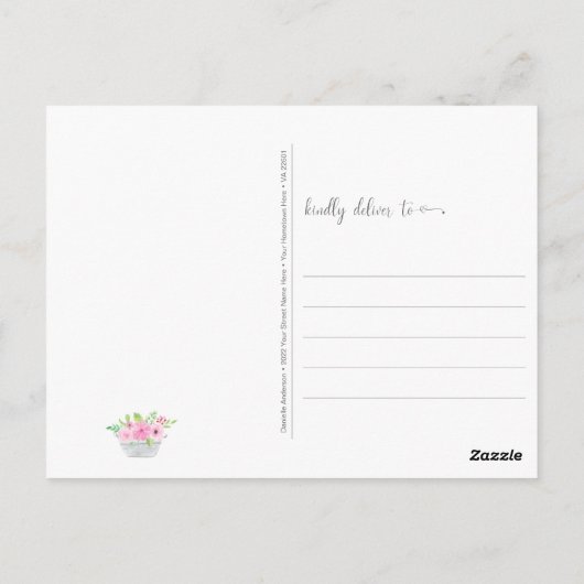 Denk aan je roze witte bloemen in watering briefkaart (Achterkant)