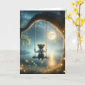 Denk aan je teddybeer op een schommel kaart (Gele Bloem)