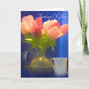 Denk aan je theetijd met tulpen feestdagen kaart
