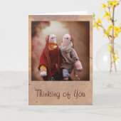 Denk aan je twee rag poppen fotokaart kaart (Gele Bloem)