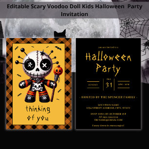 Denk aan je Voodoo Doll Halloween Party Kaart