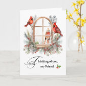 Denk aan je vriend Winter Cardinal Birds Kaart (Gele Bloem)