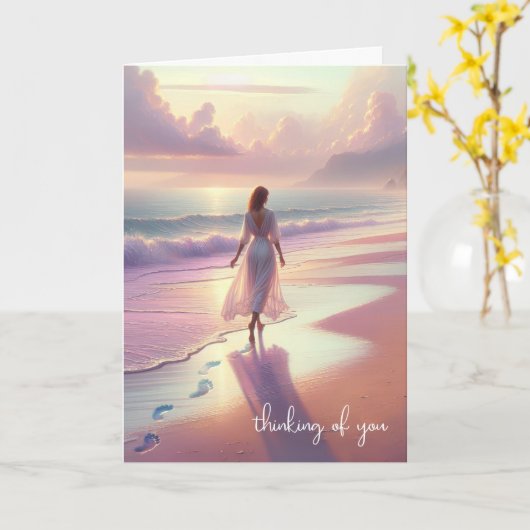 Denk aan je vrouw die op het strand loopt kaart (Gele Bloem)