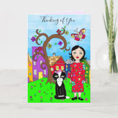 Denk aan je Whimsical Lady en Cat Friendship Kaart (Voorkant)