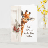 Denk aan je Zeg Hi Giraffe gluren rond de deur Kaart (Gele Bloem)