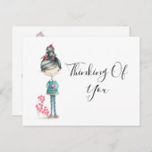 "Denk aan jou", cute boho Girl met vogel Briefkaart (Voorkant / Achterkant)