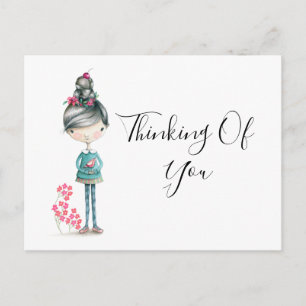 "Denk aan jou", cute boho Girl met vogel Briefkaart
