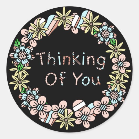 Denk aan jou | Floral Black Ronde Sticker (Voorkant)
