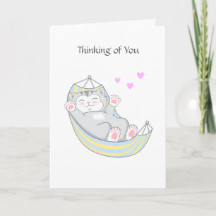 Denk aan Jou Kitty Kat met Hart in Hangmat  Kaart