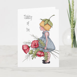 Denk aan jou, meisje met bloemen, kunst kaart