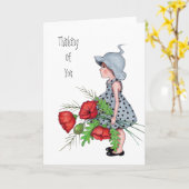 Denk aan jou, meisje met bloemen, kunst kaart (Gele Bloem)