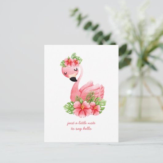 Denk aan jou Roze Flamingo Tropische Bloemen Pos Briefkaart (Staand voorkant)