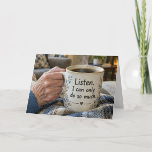 Denk aan Jou Vrouw Hand Houdt een Koffiekopje Kaart