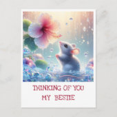 Denk aan jou Witte Mystieke Muis Roze Hibiscus Briefkaart (Voorkant)