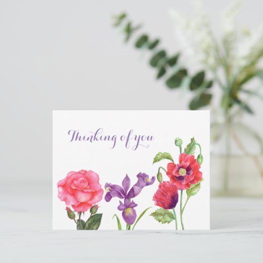 Denk aan Jou Zomerbloemen Waterverf Briefkaart (Staand voorkant)