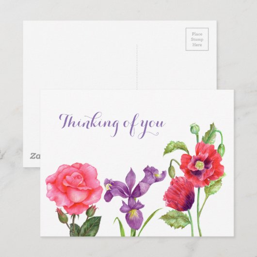 Denk aan Jou Zomerbloemen Waterverf Briefkaart (Voorkant / Achterkant)