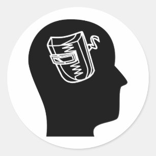 Denk aan lassen ronde sticker