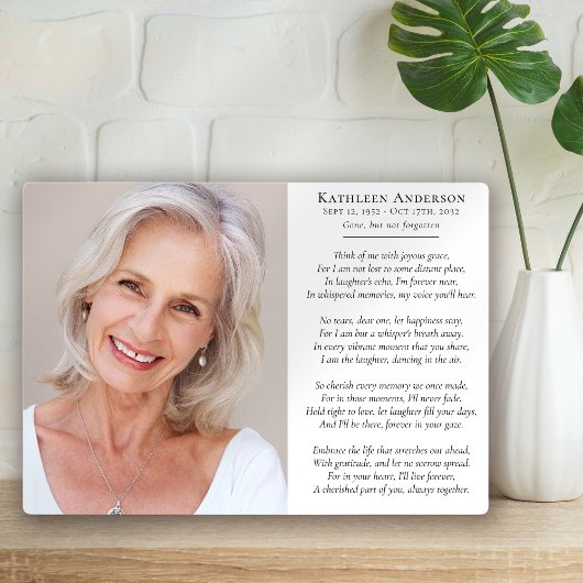 Denk aan mij Gedicht Foto Herdenking Condoleance Fotoplaat