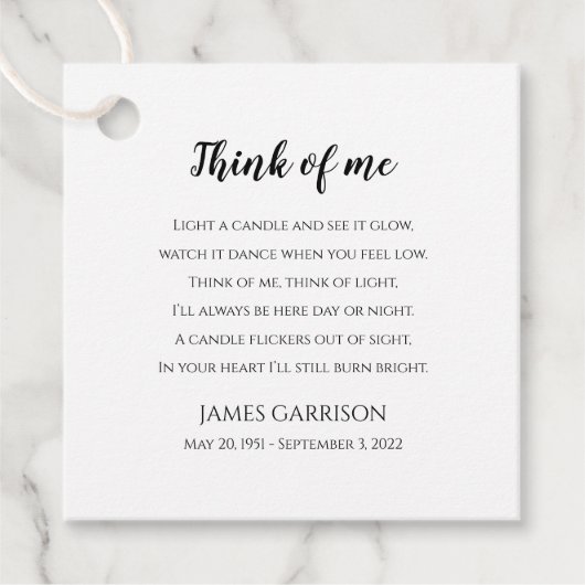 Denk Aan Mij Levensviering Foto Kaars Bedankjes Labels (Voorkant)