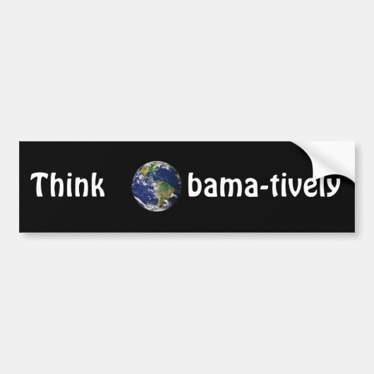 Denk aan Obamatively_world, wit op zwart Bumpersticker (Voorkant)