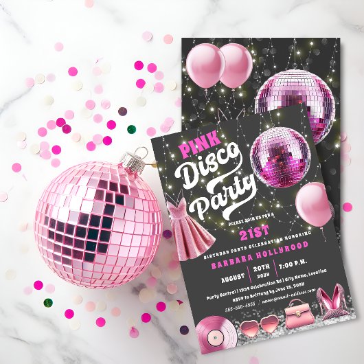 Denk aan Pink Core Disco Party Kaart