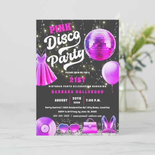 Denk aan Pink Core Disco Party Kaart (Staand voorkant)