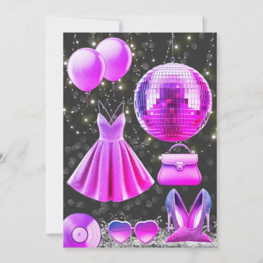 Denk aan Pink Core Disco Party Kaart (Achterkant)