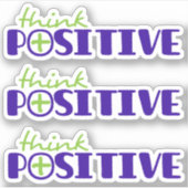 Denk aan positieve groene blauwe plus tekst slogan sticker (Voorkant)