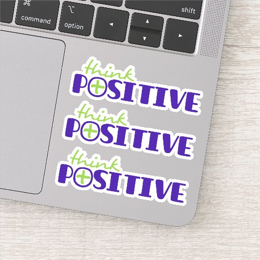 Denk aan positieve groene blauwe plus tekst slogan sticker (Detail)