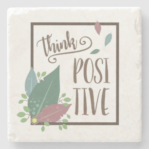 Denk aan positieve motivatie en veer boho stenen onderzetter