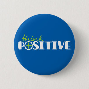 Denk aan positieve slogan groen wit en blauw ronde button 5,7 cm