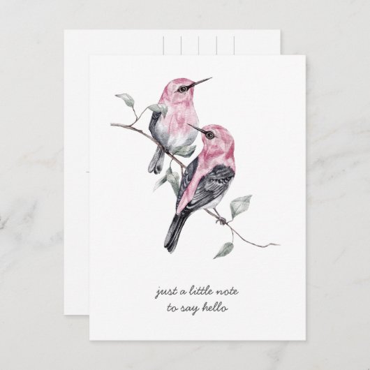Denk aan roze en grijze tropische vogels briefkaart (Voorkant / Achterkant)
