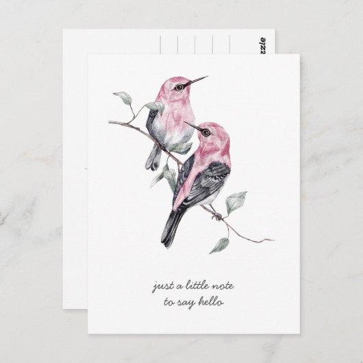 Denk aan roze en grijze tropische vogels briefkaart (Voorkant / Achterkant)
