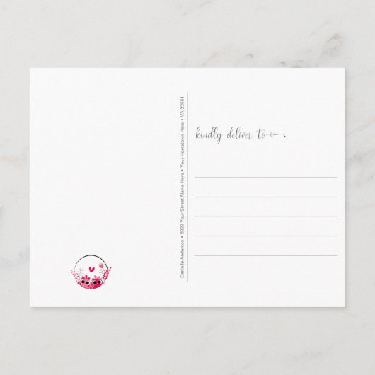 Denk aan roze roze roze roze vogelbloemen briefkaart (Achterkant)